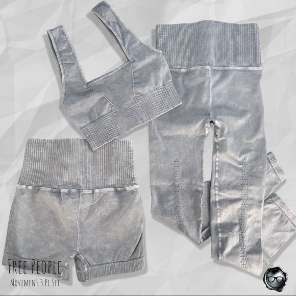NWT FREE PEOPLE MOVEMENT GOOD KARMA 3 PC SET: BRA, LEGGINGS + SHORTS IN ICE … - Picture 7 of 10
